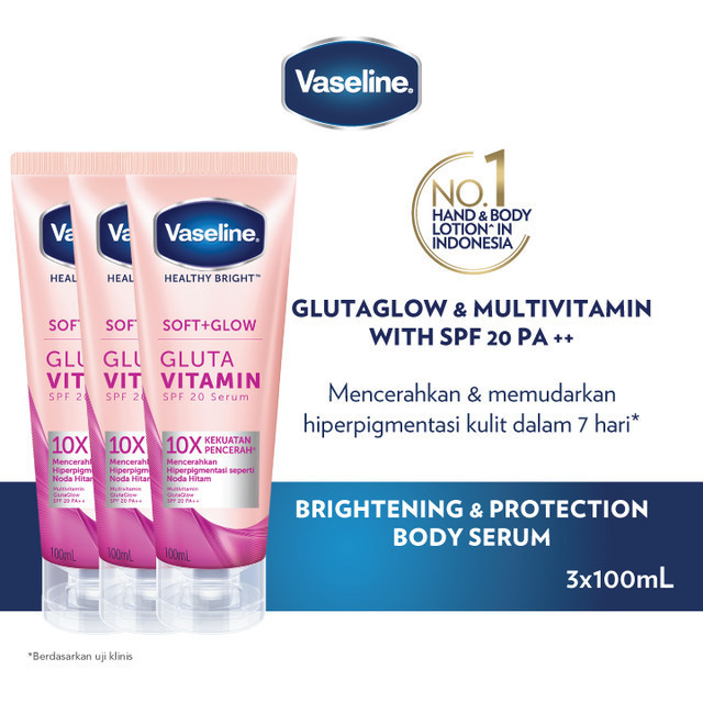 VASELINE SOFT GLOW GLUTA VITAMIN SPF 20 BODY SERUM WITH NIACINAMIDE 100ML x3