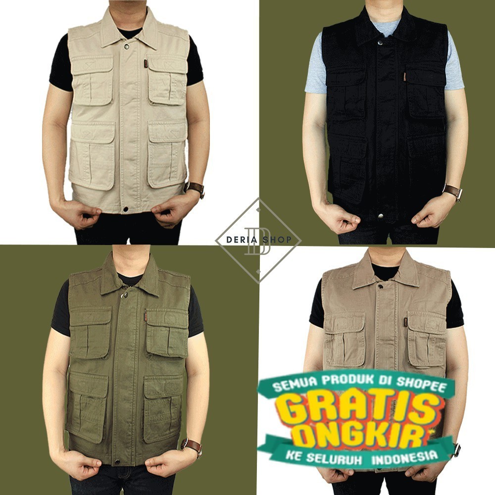 Rompi Outdoor Casual Safety Pria Polos Kanvas Twill Body Vest Gunung Tactical Lapangan Cowo Jaket Ca
