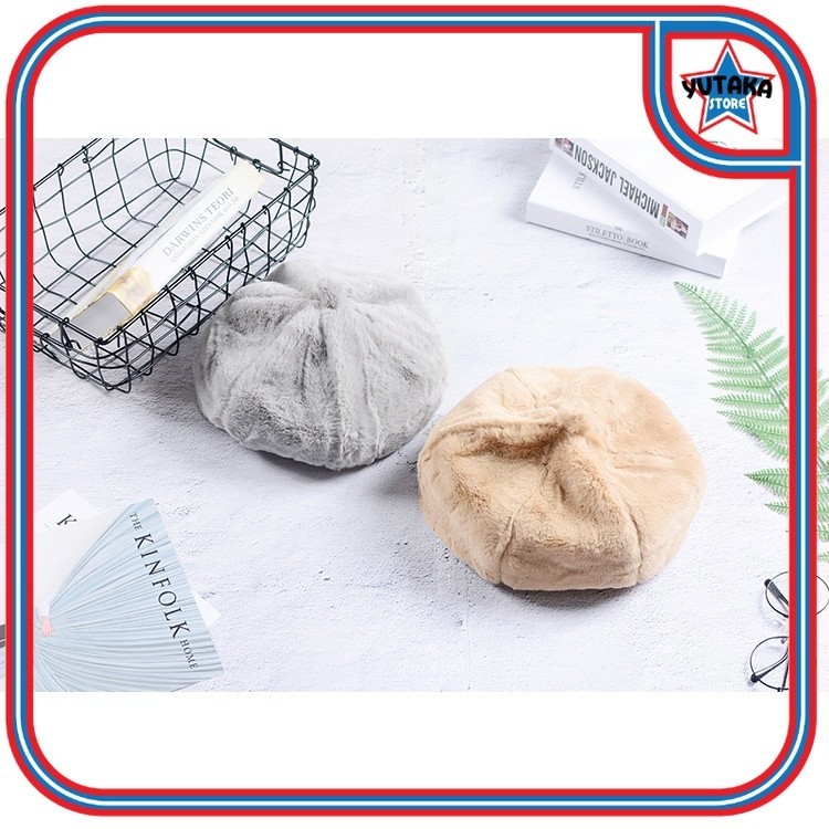 Topi Wanita Fashion  Baret Hat Korea  Topi Aesthetic  Topi Bulu  Fur Lembut Dan Tebal