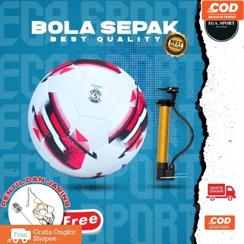 Bola sepak size 5/bola sepak murah bahan aselak/bola kaki ukuran 5 dijahit manual bonus pentil dan j