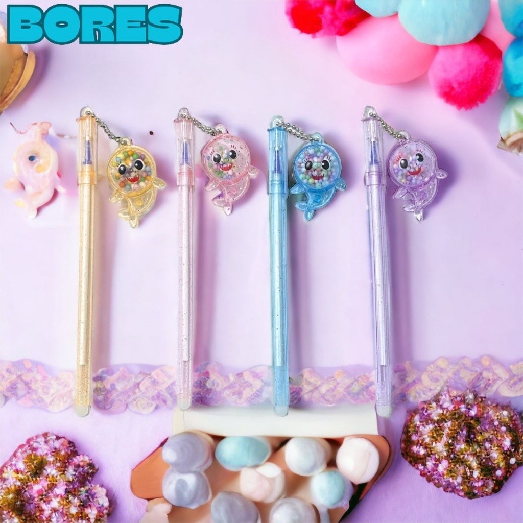 

BORES Pena Glitter Shark Pulpen Gantung pom-pom Karakter Hiu Blue Ink Gel Bisa di Hapus Bolpen warna warni bola salju Cute Alat Tulis Sekolah Kantor Souvenir