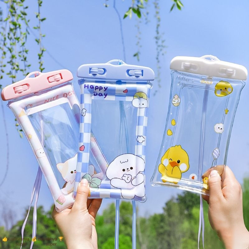 Sarung Tas Hp Waterproof Anti Air Universal Motif Lucu Cartoon Kartun Kantong Case Pouch Bag Handpho