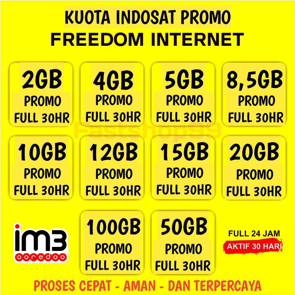 Terlaris Paket Data Indosat 50GB 100GB 24 Jam 30Hari Murah terbaru