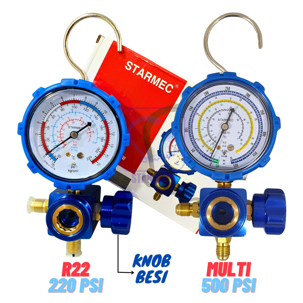 Manifold AC Single R32 R410a R22 Sightglass + Gantungan (Knob Besi)