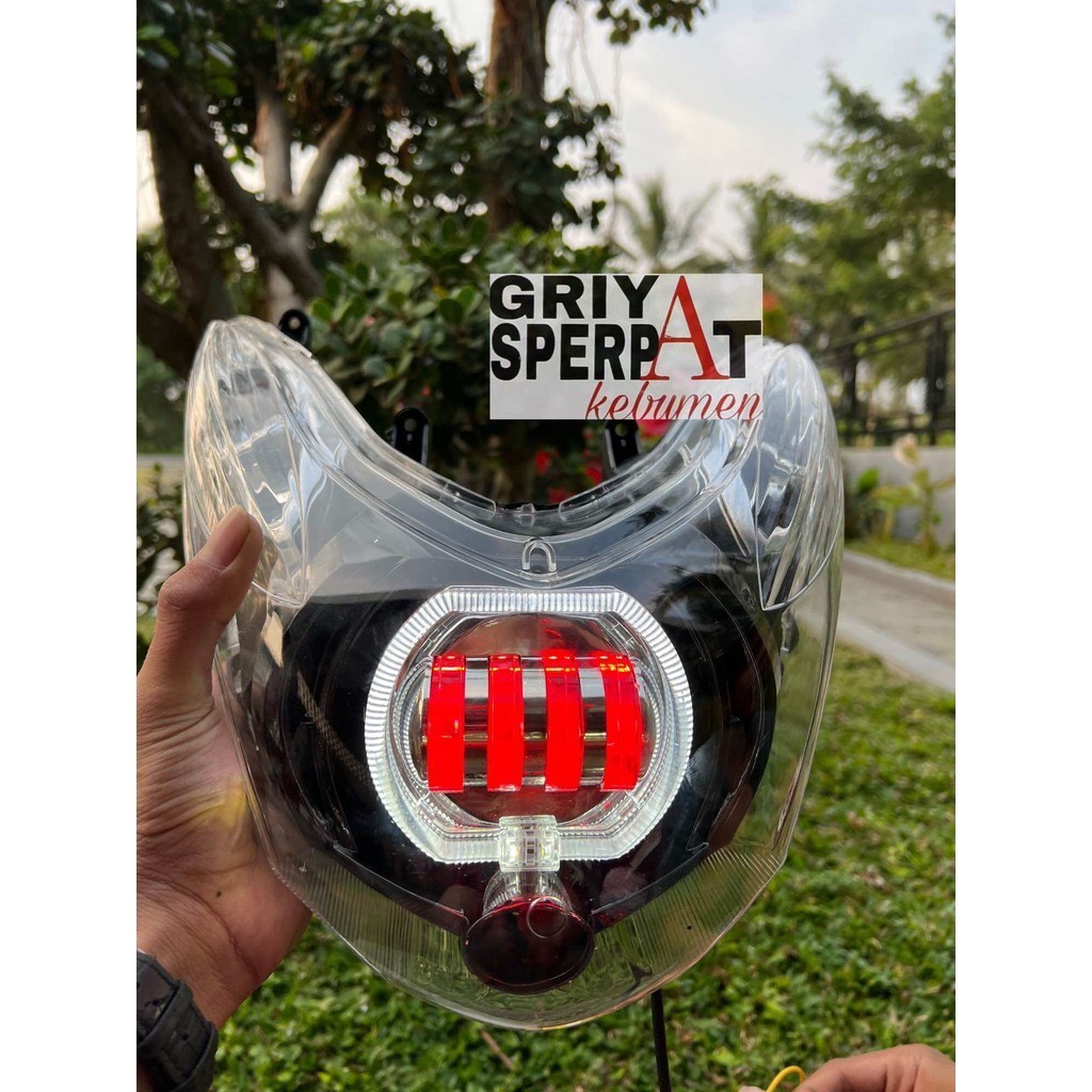 REFLEKTOR LAMPU DEPAN MIO SOUL KARBU BILED PROJIE LED 4 LENSA