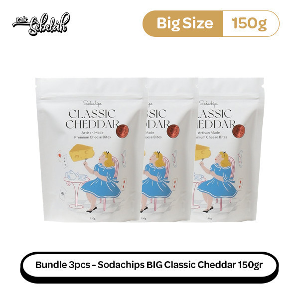 

Bundle 3pcs Sodachips BIG Classic Cheddar Cheese Bites snack 150gr - Low Calorie Snack Keju | Healthy | No MSG | No Preservatives | Gluten Free | Vegan | Rak Sebelah