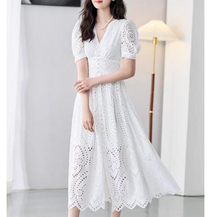 Terlaris ✨ -03DD Dress Midi Katun Lace Brokat Embroidery Carminna Import 51200 - Army, M