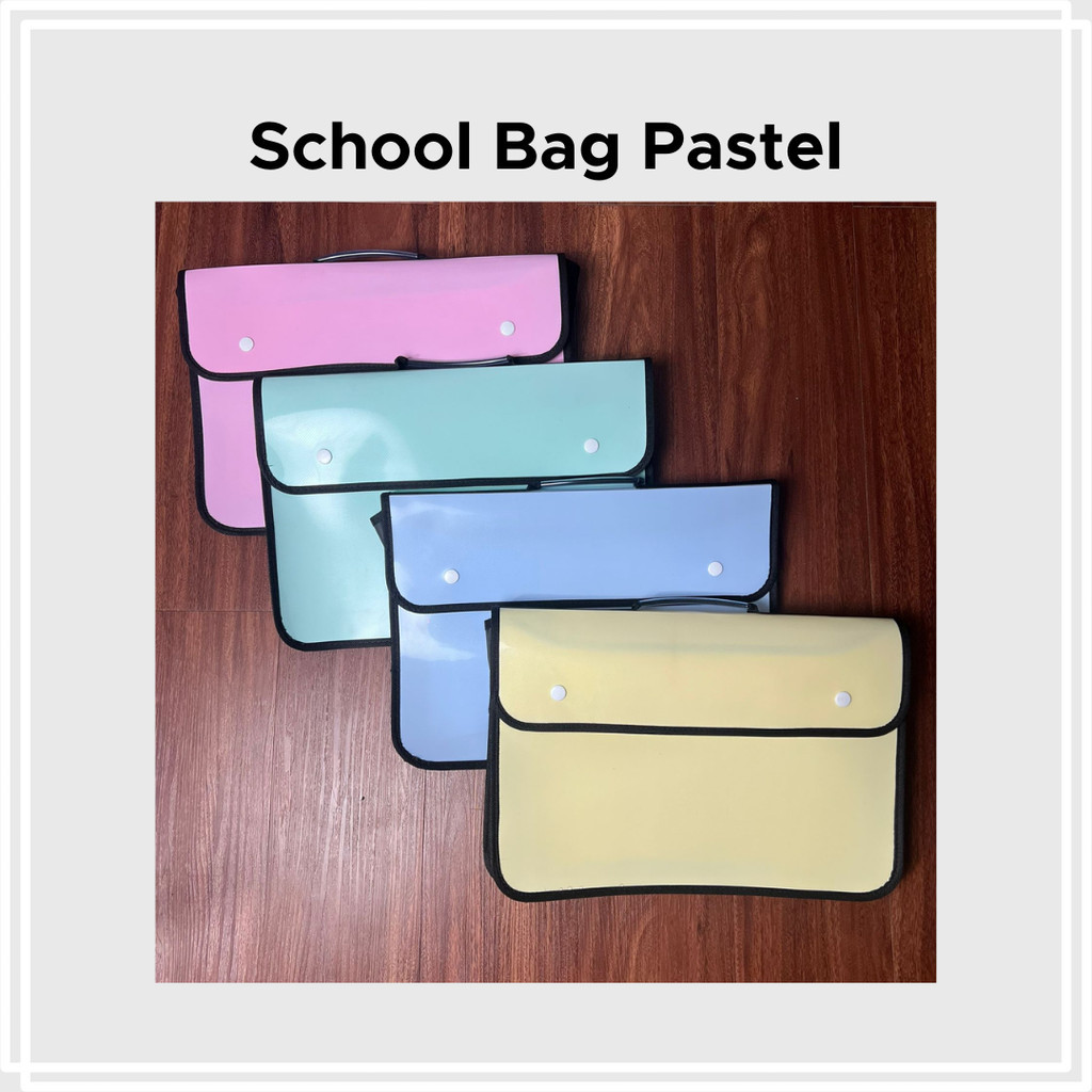 

School Bag PASTEL FULL COLOUR Kancing 2 F4 Tas / Map Plastik Kantung Jaring di belakang/ Tas Kerja / Tas Sekolah Briefbag - FIGO