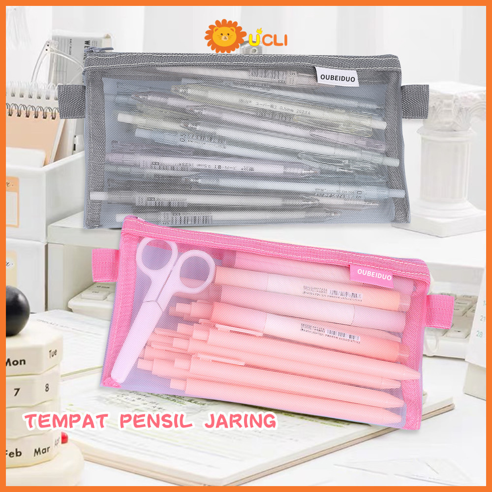 

Ucli Kotak Pensil Mesh Tempat Pensil Jaring Dompet Jaring Tas Makeup Jaring Portabel Large-Capacity Pencil Case