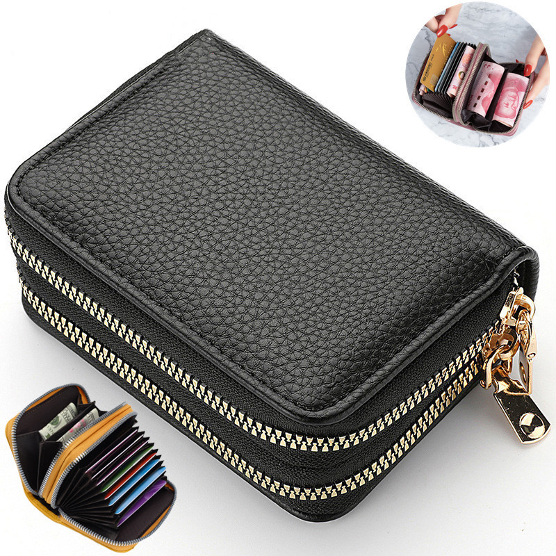 2 Resleting Dompet Lipat Wanita Kulit Hitam Lenia Kecil Slot Kartu Uang