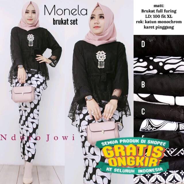 [BANTING HARGA] kebaya monela  brokat Set Batik Solo Fashion Wanita Gamis Batik Modern model terbaru