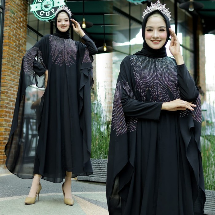 kaftan maheswari hitam baju muslim pesta premium jumbo lebaran aza ktf