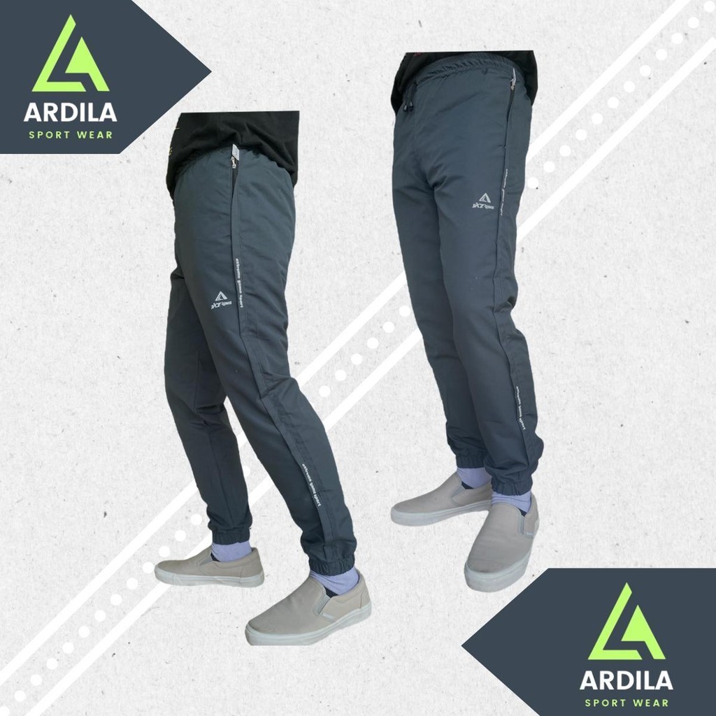 Celana Training Parasut Import Pria Wanita Panjang Jogger Abu Tua Original