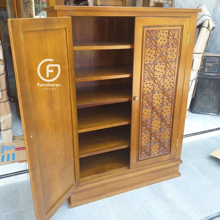 Lemari Sepatu Kayu Jati Rak Minimalis Ukuran 120x90 cm