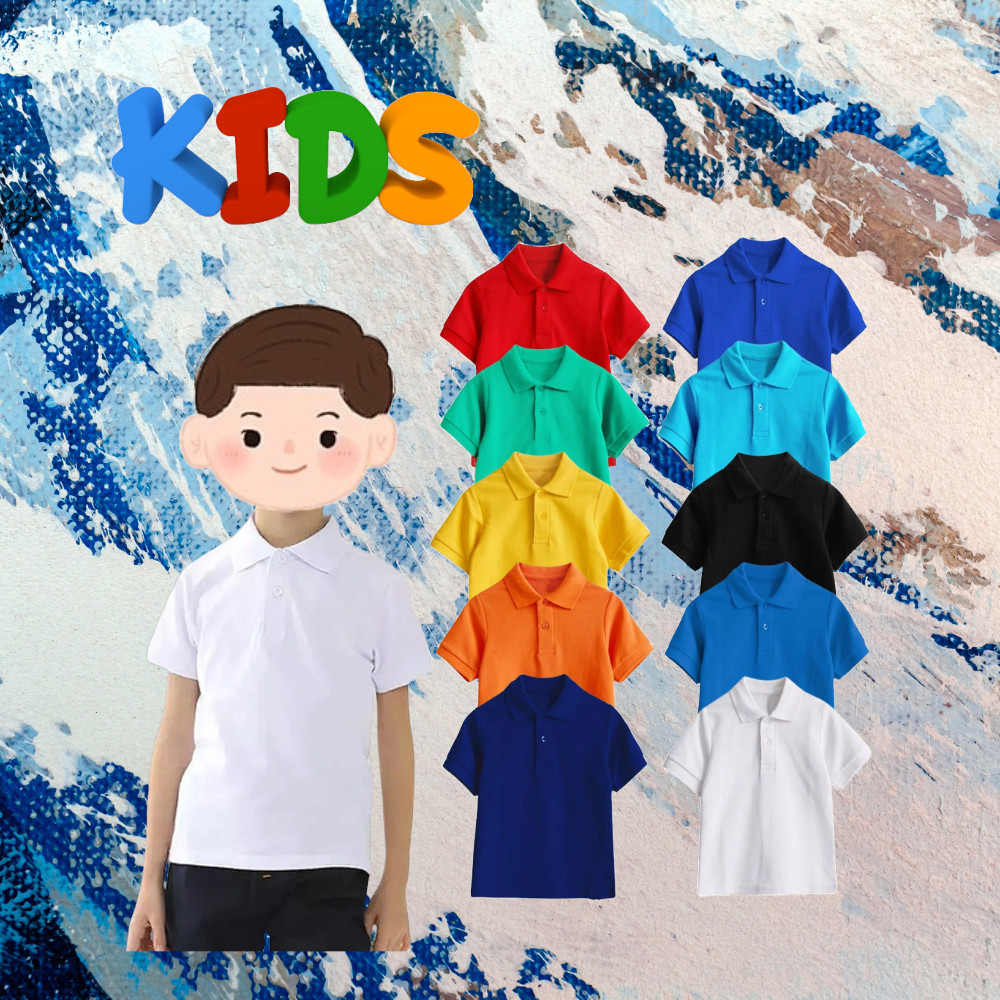 KAOS POLO SHIRT ANAK LAKI LAKI PEREMPUAN UNISEX BAJU LENGAN PENDEK KERAH POLOS WARNA HITAM PUTIH COK