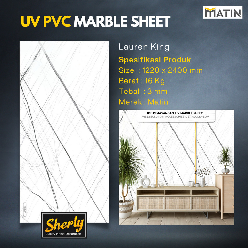 UV PVC Lauren King Wall Panel Tv Baground Sebagai Pelapis Dinding,Meja, Dapur, Kamar Mandi