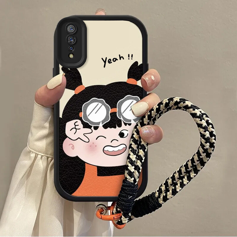 Case Vivo S1 Pro Prime Gadis kecil yang lucu kartun Foto Pose Lanyard Anti -fall Sastra (Without Lan