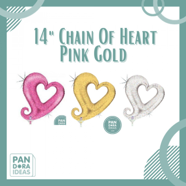 14" Chain Of Heart Pink Gold/ Balon Foil Hati Bolong Pink Gold