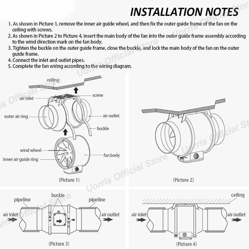 UORRIS blower dapur penghisap asap dapur 4" 6" 8" 220V Blower Hisap Untuk Kamar Mandi Dapur Kipas
