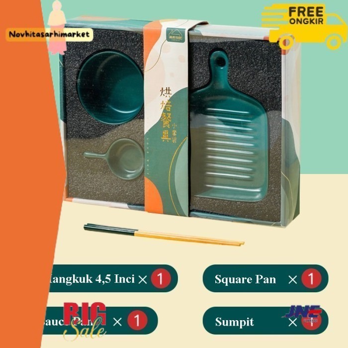 

✨LARIS✨ -Hampers Set Parsel Kado Hadiah Dining Piring Mangkuk Sendok Keramik - Hampers Hijau B