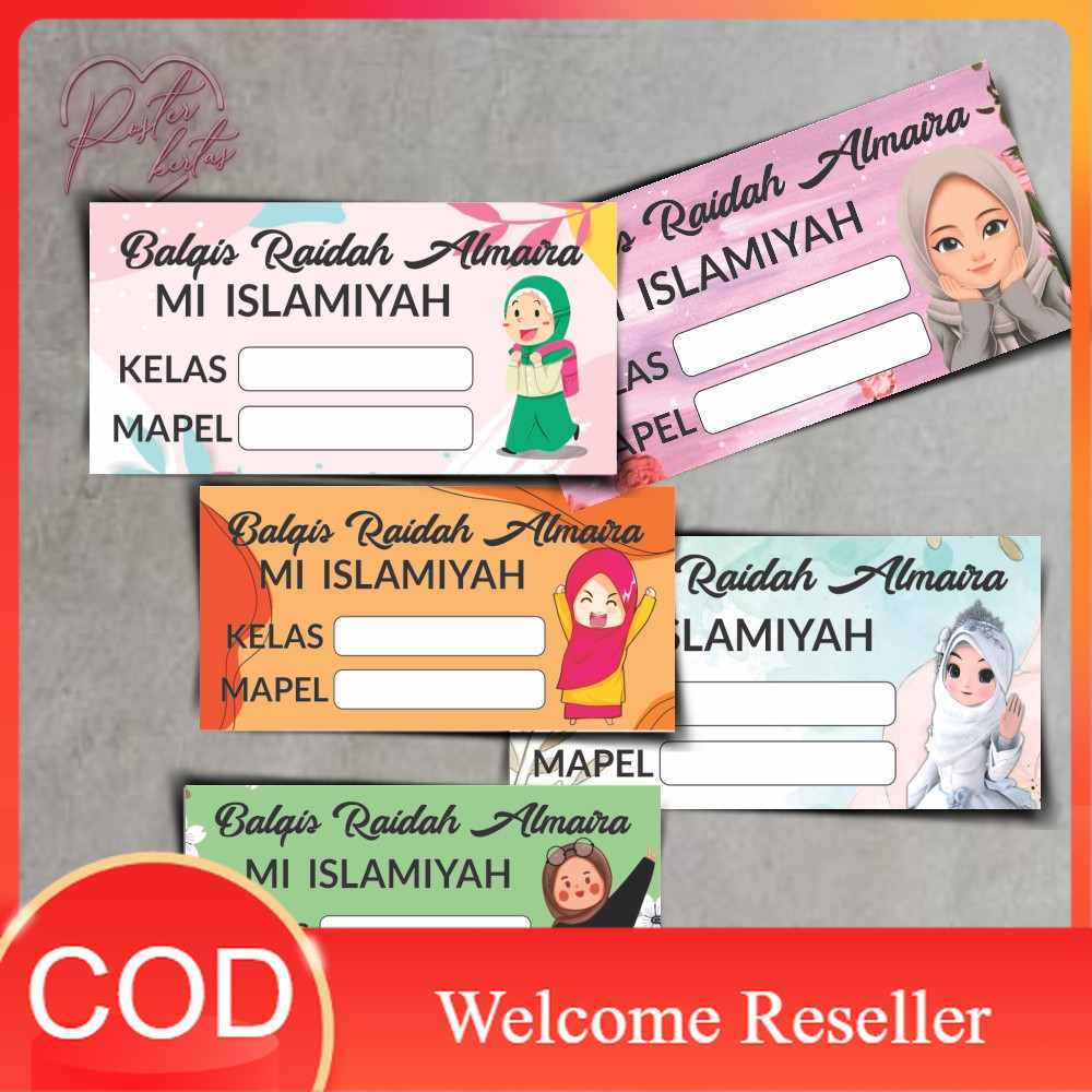 

JDM Project - 10 pcs Sticker label buku pelajaran Custom Nama Sekolah Tema Cewek Muslim Girl