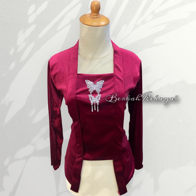 Atasan Kebaya Bludru Kutu Baru / Kebaya rna Maroon Size Lengkap