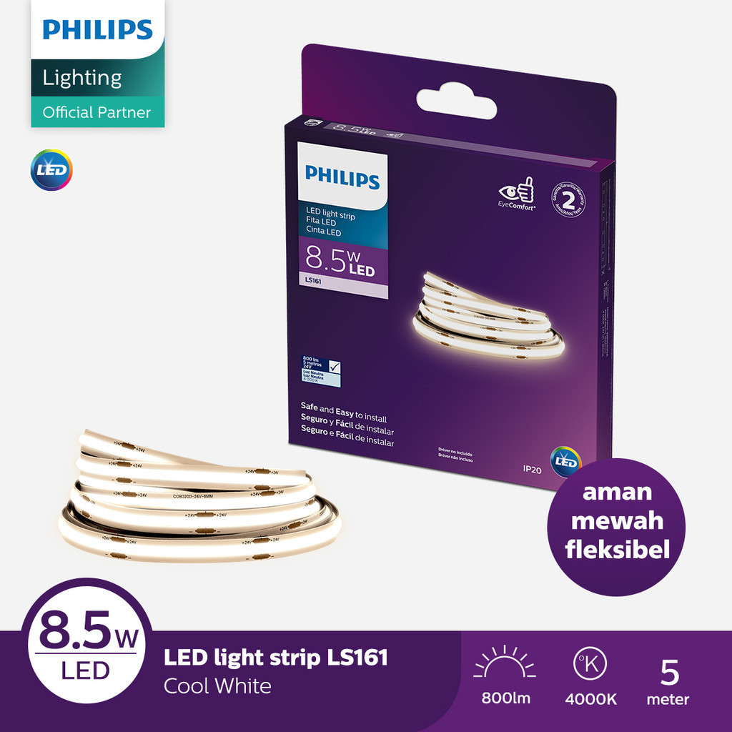 Lampu Philips LED Strip LS161 COB 8.5W 4000K 5M 24V Semi-Putih