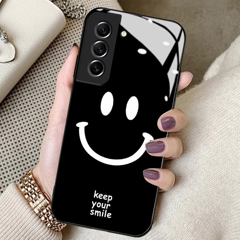 Softcase Glass Kaca For Samsung S21 FE 5G S21 5G S21 Plus S21 Ultra Case Silikon Cute Smiling Face C