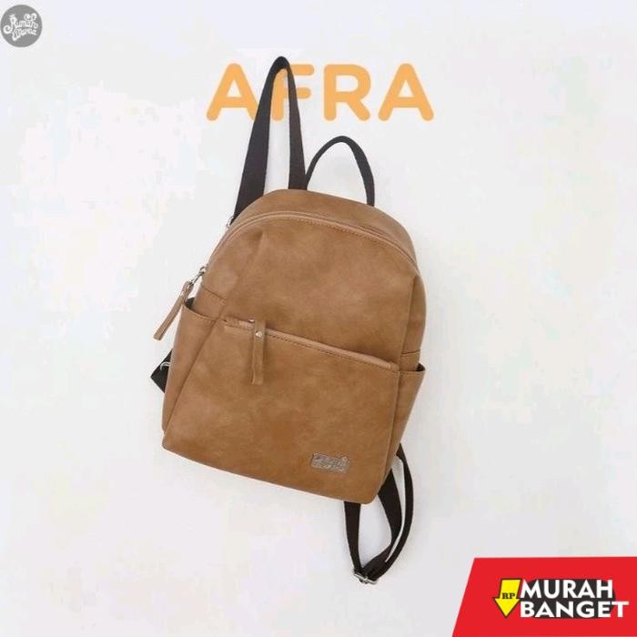 tas ransel wanita import Tas Ransel Mini Afra Rumah Warna Kulit PU Wanita - Hitam