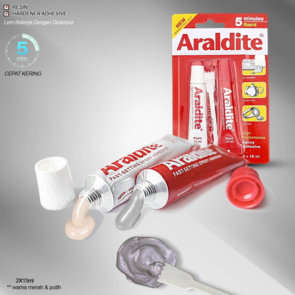 

Lem Araldite Merah Epoxy Serbaguna 5 Minutes Plastik Kuat Besi