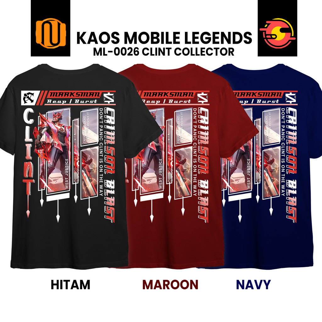 Nuhifa Store Kaos CLINT SKIN COLLECTOR Mobile Legeds MLBB Skin Lengan Pendek Hitam  Pria Wanita
