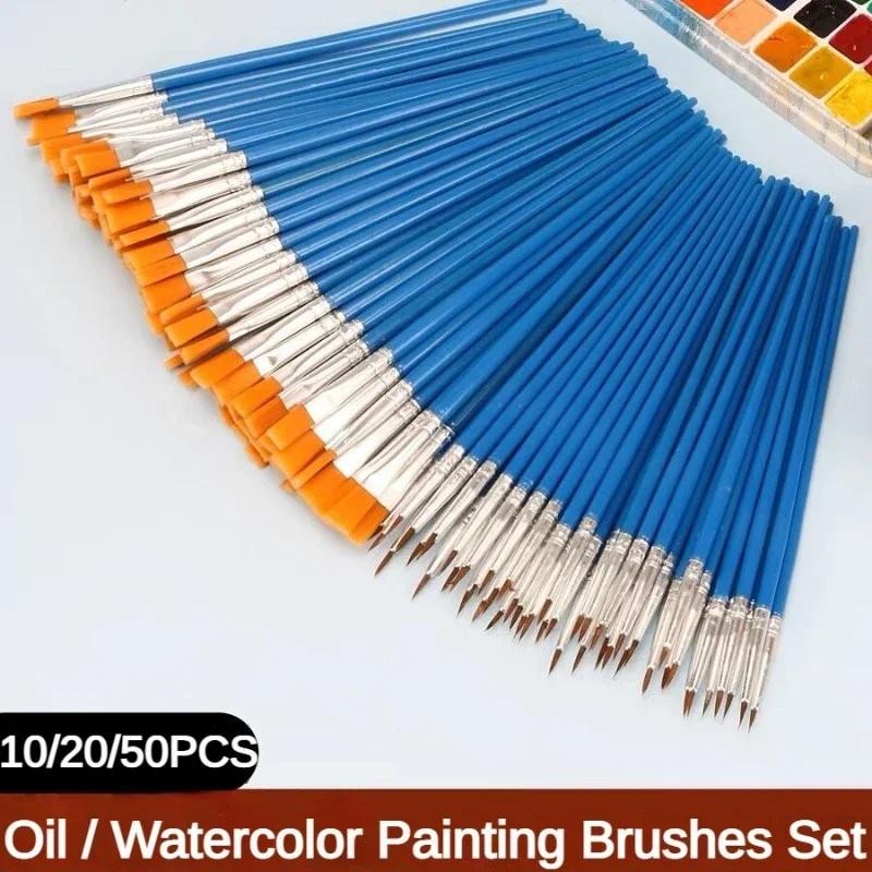 

10PCS Paint Brushes Set Acrylic with Flat Round Pointed Paint Brushes Craft Watercolor Oil Painting Brushes Art Supplies