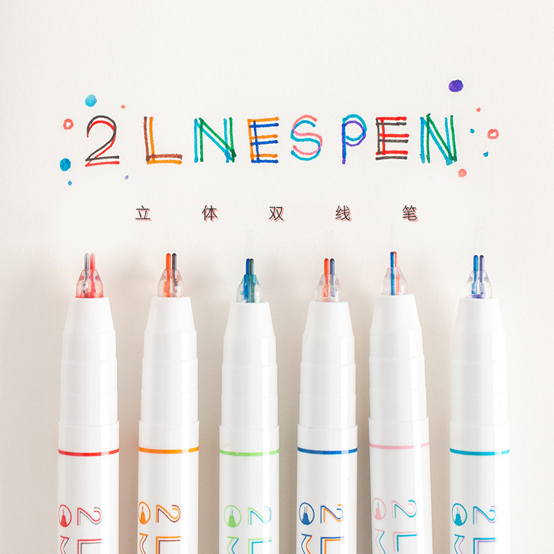 

Novelty 2 Lines Pen 0.5mm Double Line Two Colors Marker Pen Art Drawing Cute School Supplies Korea Stationery Kawaii Pens Gifts