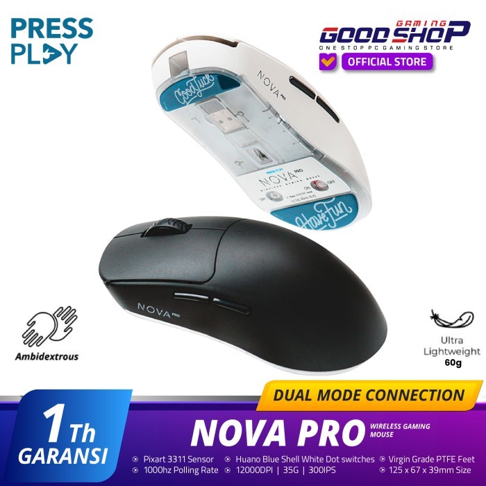 NOVA PRO Lightweight Wireless Gaming Mouse - Putih, Mouse