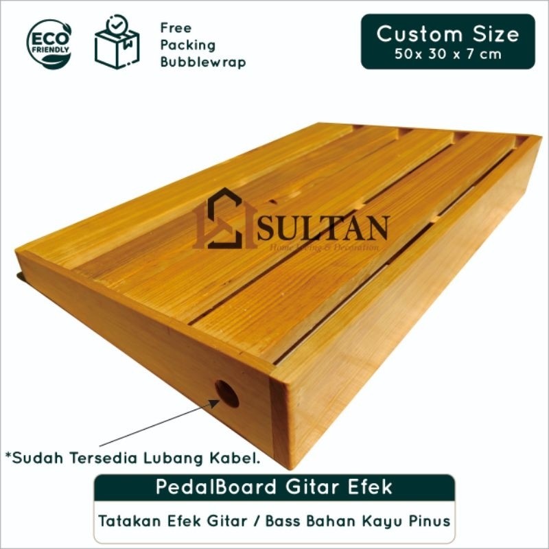 Custom Pedalboard Tatakan Efek Gitar Kayu Pinus Solid Size 50x30x7cm