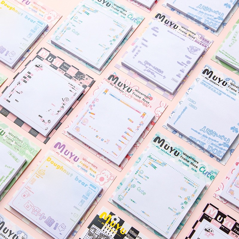 

50lembar Portabel Kartun Watermark Bingkai Sticky Notes Siswa Indah