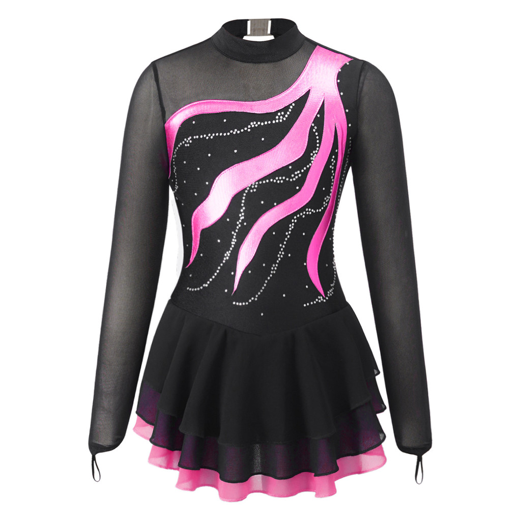 Child Girls Ballet Gymnastics Leotard Rhinestone Figure Ice Skating Dress Ballroom Dance Costume Tra