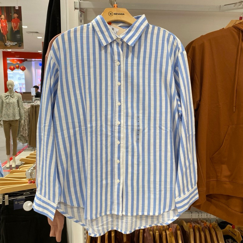 Nevada - Atasan Kemeja Salur Wanita Motif Garis Comfy Size S-XL