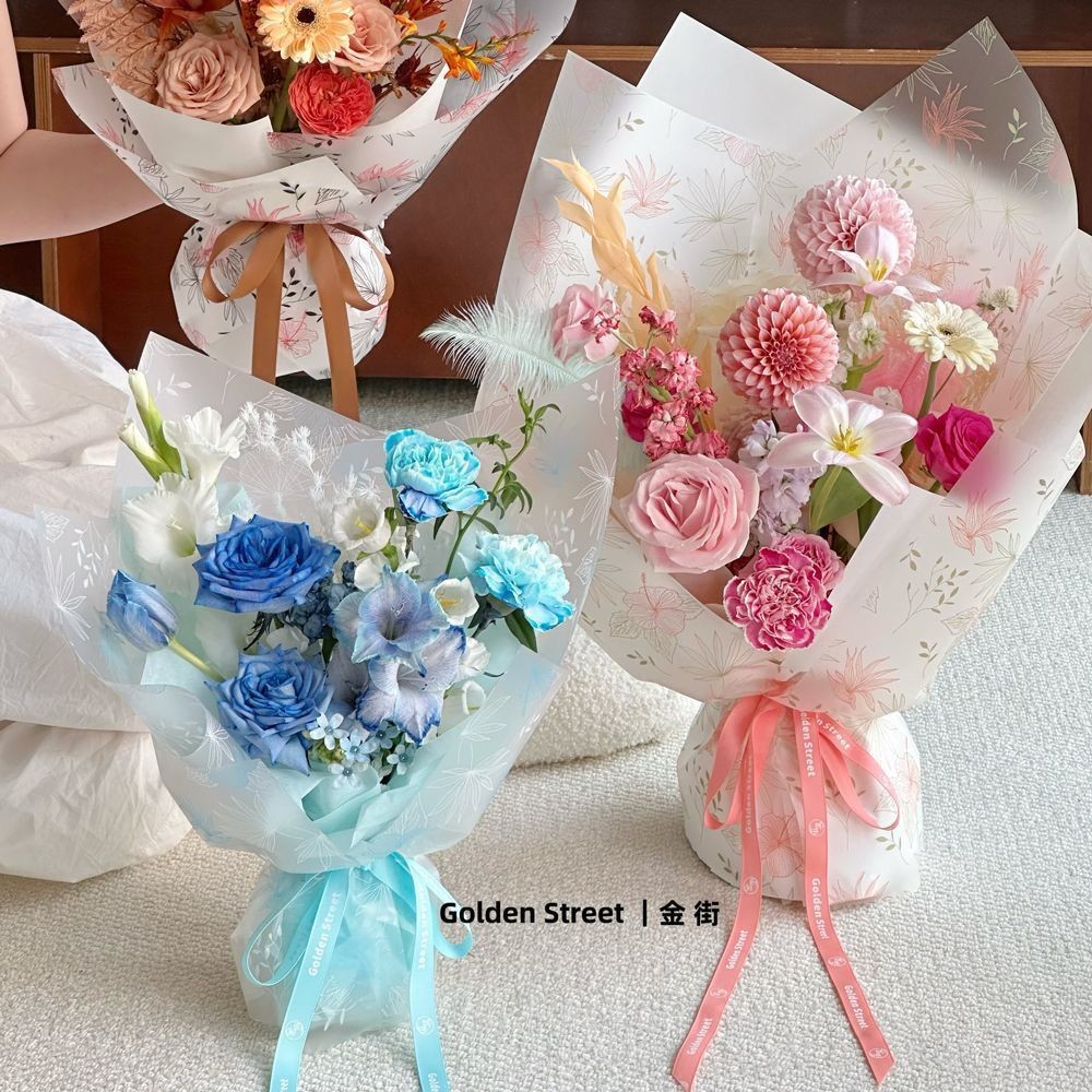 

(20Lembar)Flower Wrapping paper Cellophane / Flower Motif Semi Transparent Opp Kertas Bunga Buket