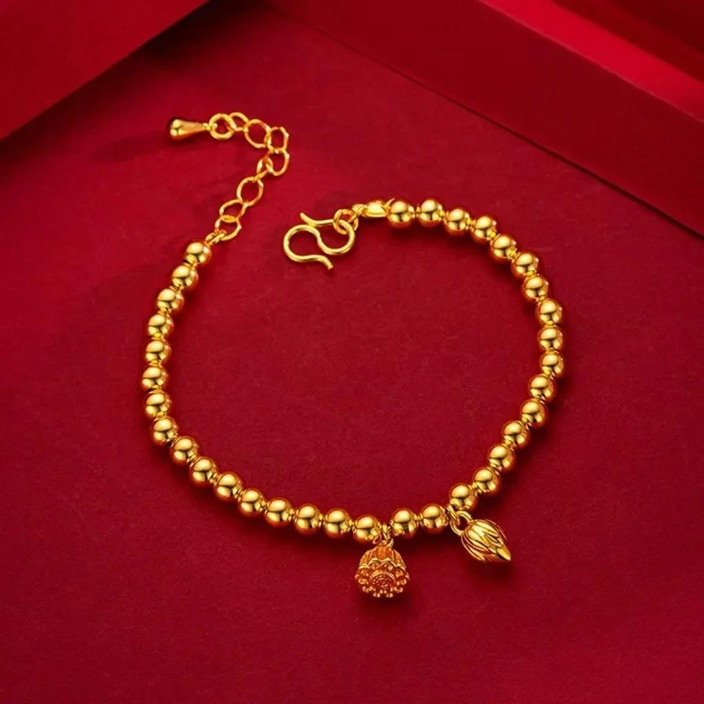 High quality pure gold bracelet real gold bracelet 24K gold ladies good luck lotus bracelet AU999 la