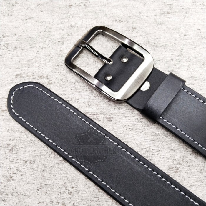 Sabuk Pria/Ikat Pinggang Pria 100% ORIGINAL Kulit Asli Gesper Kulit - Hitam/Jahitan, S/100cm