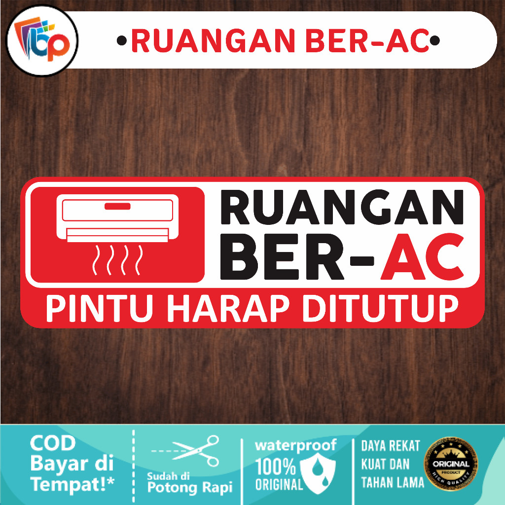 

Stiker Ruangan Ber-ac Pintu Harap Ditutup Laminasi Glossy