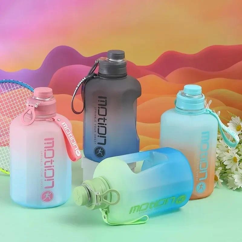 Sports Water Bottle With Straw Large Capacity Fitness With Scale Gradient Kettle 2 Liter Outdoor Pla