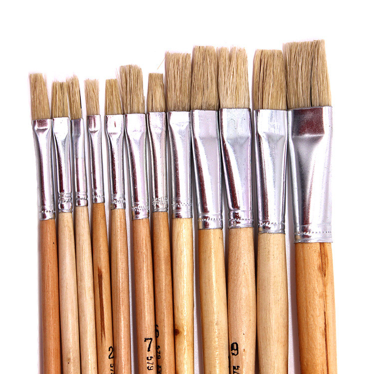 

12pcs/set Natural wood rod pig bristle paintbrush watercolor brush acrylic paints chese painting brush art supplies