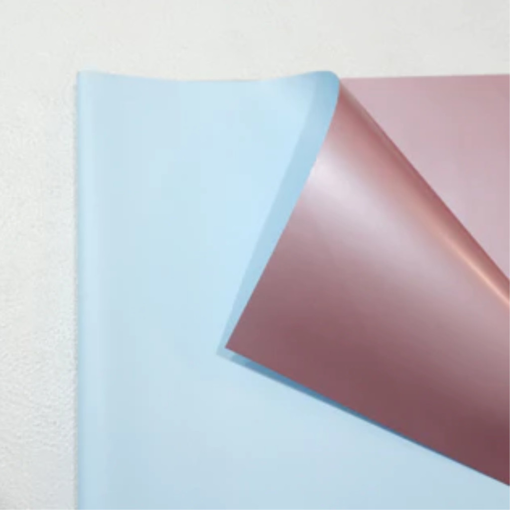 

[5 Lembar] Flower Wrap Two Side Rose Gold / Cellophane FW-LA - Biru Muda