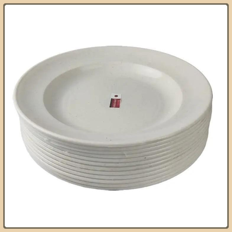 Promo 12 Pcs Piring Ramen Plastik 9 Inch Tebal Piring Swiss Ceper Lusinan Marbel - Kitchenware Putih