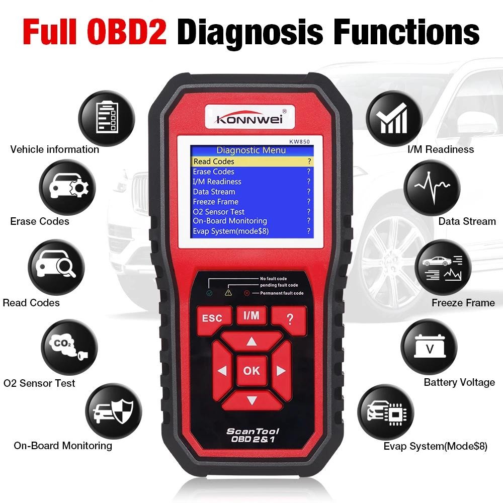 Lyn 2025 Konnwei Kw850 Pemindai Obd2 Profesional Obd2 Scanner Pembaca Kode Otomatis Alat Pindai