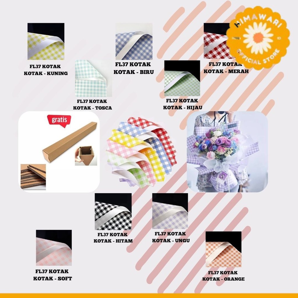 

HIMA - FL37 KOTAK KOTAK Kertas Bunga Paper Buket Motif Summer Plaid Kotak Kado Florist Cellophane