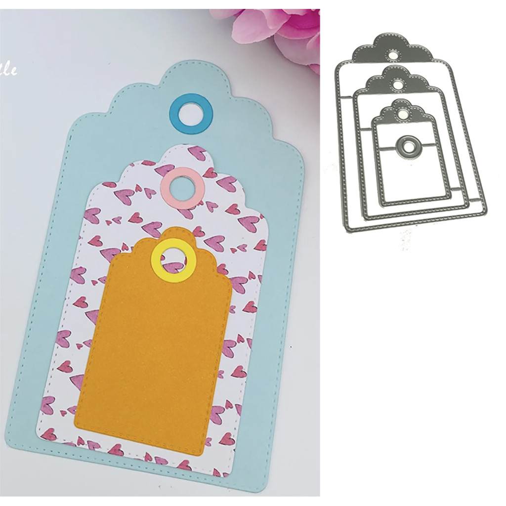 

Alinacutle Metal Cutting Die Cut Etched Dies 3Pcs Tag Set Scrapbooking Paper Craft Album Handmade Stencil Punch Art Cutter