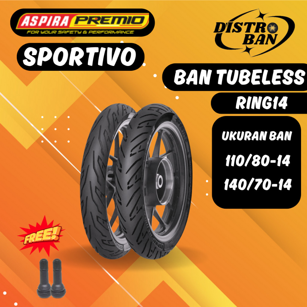 Ban motor Aerox Sepasang Aspira Premio Sportivo ring 14 Depan Belakang 110/80 & 140/70 Tubles